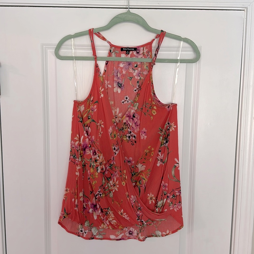 Floral & Coral wrap blouse